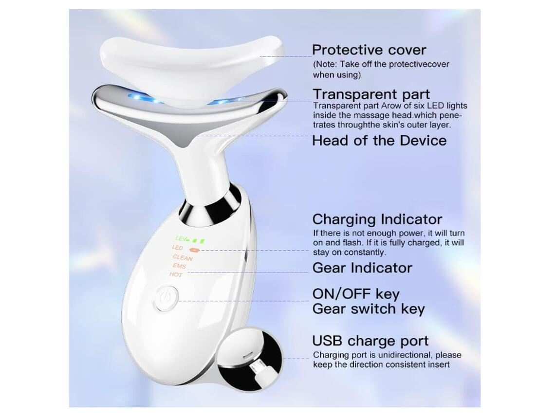 Masajeador facial lifting EMS- Dispositivo Facial de Limpieza con 3 Luces LED