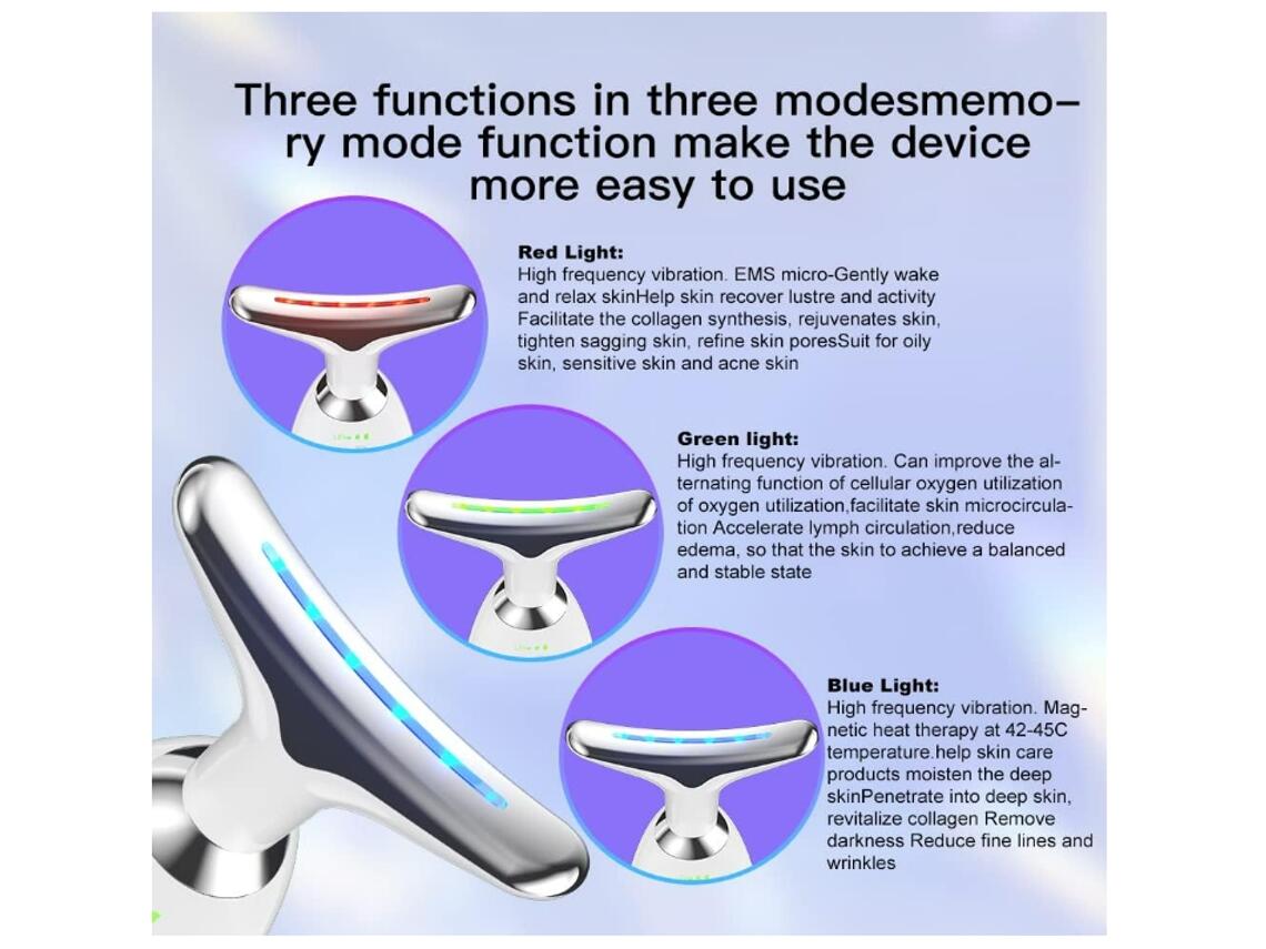 Masajeador facial lifting EMS- Dispositivo Facial de Limpieza con 3 Luces LED